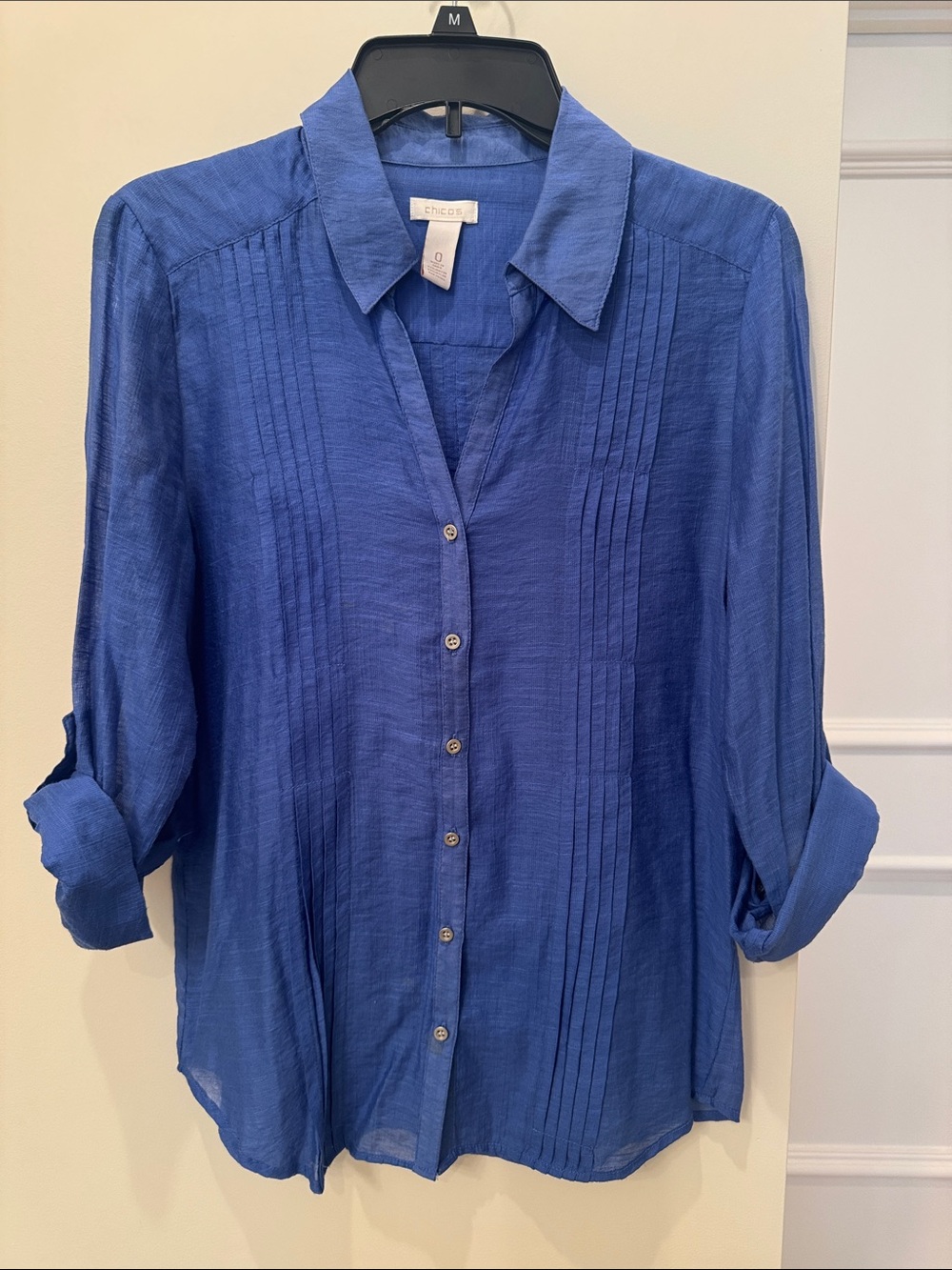 Chico's Royal Blue Pintuck Button-Down Shirt